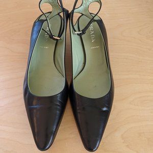 PRADA Soft Leather Kitten Heels with Ankle Strap